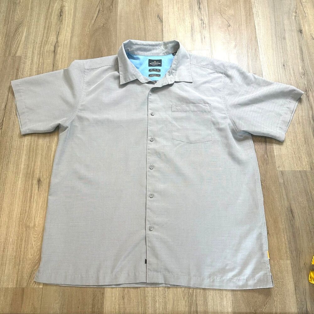 Quiksilver Waterman Centinela Mens Gray XXL 2XL Shirt Antiwrinkle Fabric Comfort